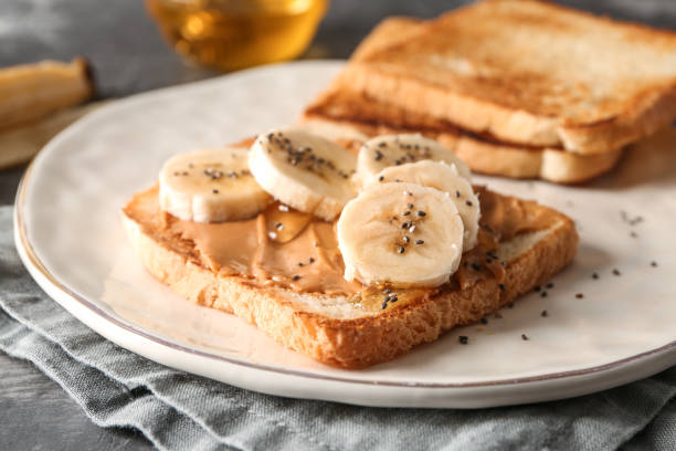 istock Plate with sweet toast on table, closeup 1350786798