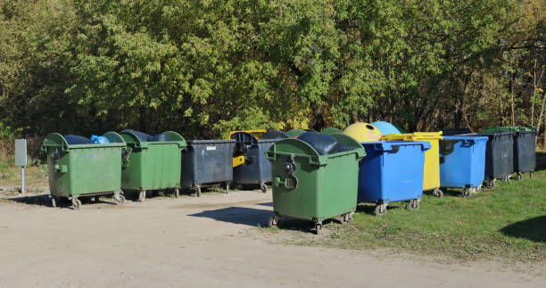 istock Big standard  isolated plastic trash bins are located near forest. 1350787119