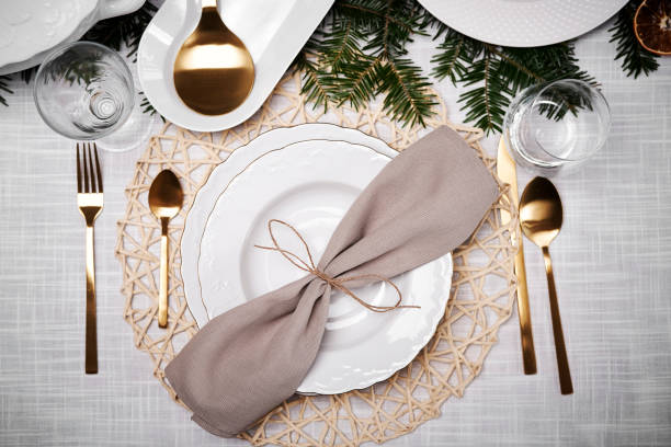 istock Close up of table witch Christmas decorations 1350787781