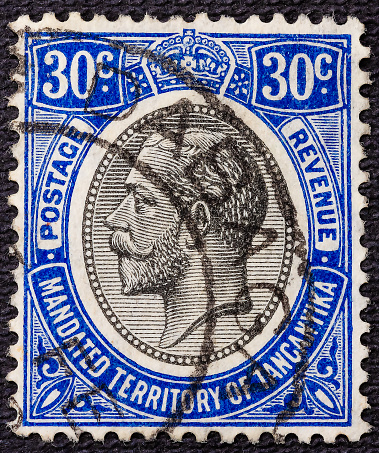 Stamp printed in Tanganyika shows image of The George V circa 1920.