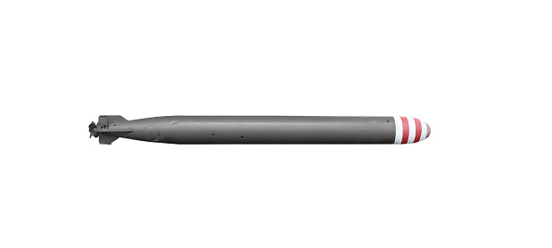 Combat torpedo from a submarine on an white isolated background.