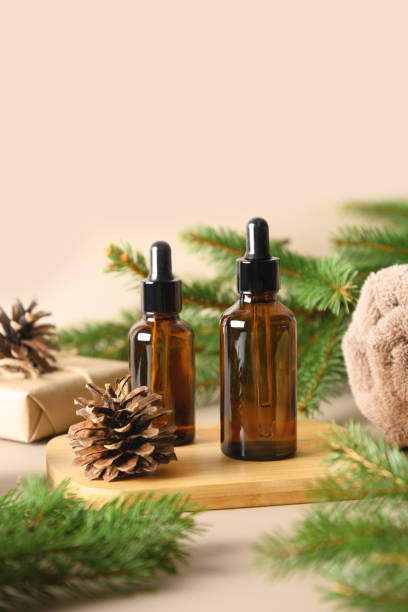 istock Spa concept, wellness objects on wood plant, christmas background. Present holiday 1350790616