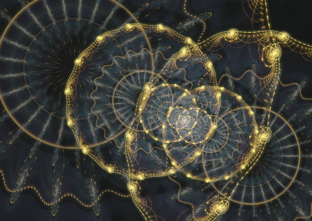 istock Golden abstract mechanical fractal, time and steampunk background 1350792129