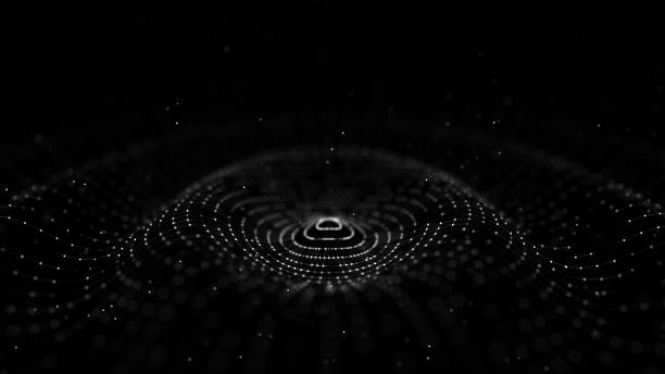 istock Futuristic wave. Dark cyberspace. Abstract music sound wave with dots. White moving particles on a black background. 3d rendering. 1350793697
