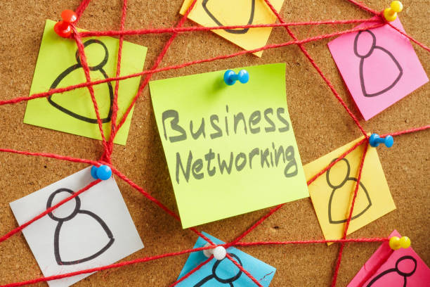 istock Business networking concept. Stickers connected by a rope. 1350793830