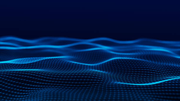 istock Futuristic digital wave. Dark cyberspace. Abstract wave with dots. White moving particles on background. 3d rendering. 1350794622