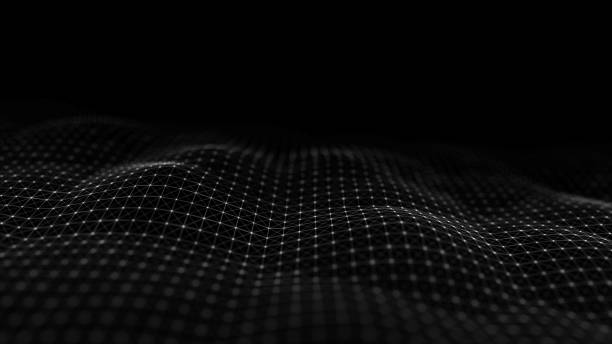 istock Futuristic digital wave. Dark cyberspace. Abstract wave with dots and line. White moving particles on background. 3d rendering. 1350794657