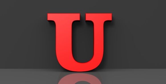 U letter red sign alphabet capital letter 3d rendering in high resolution isolated on black background