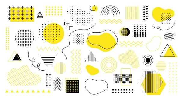 Vector illustration of Graphic design abstract elements. Vector set of different geometric minimal shapes, lines, dots