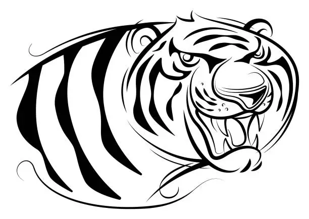 Vector illustration of angry tiger roaring mascot