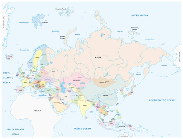 vektorkarte der beiden kontinente europa und asien, eurasien - alaska us bundesstaat stock-grafiken, -clipart, -cartoons und -symbole