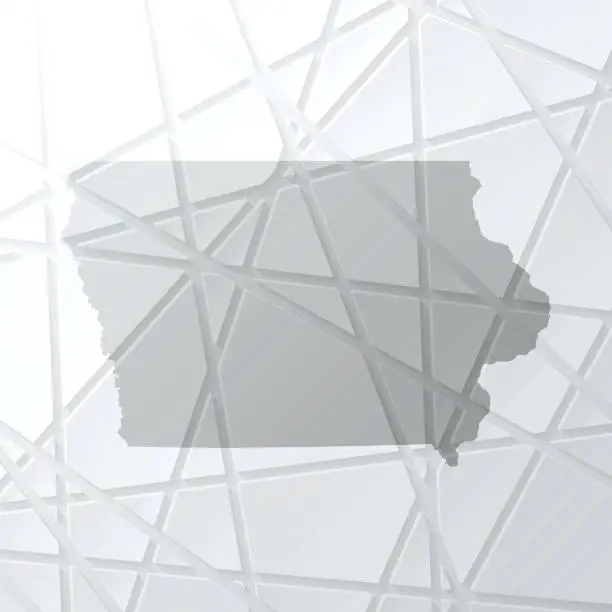 Vector illustration of Iowa map with mesh network on white background