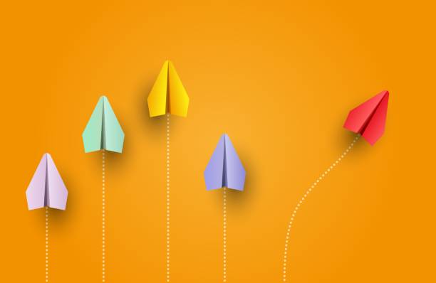 istock Individuality concept. Individual and unique leader red paper plane flies to the side. Vector 1350800659