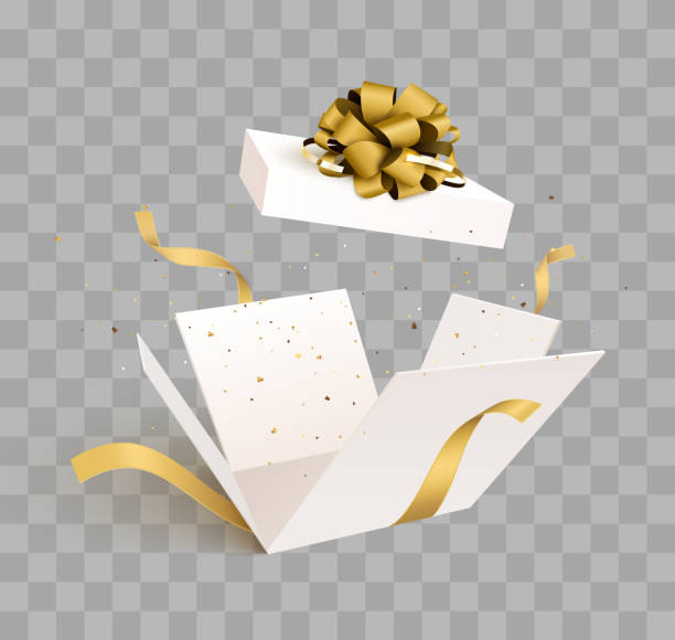 Open gift box with confetti Open gift box with confetti burst explosion isolated. 3d vector background. gift box stock illustrations