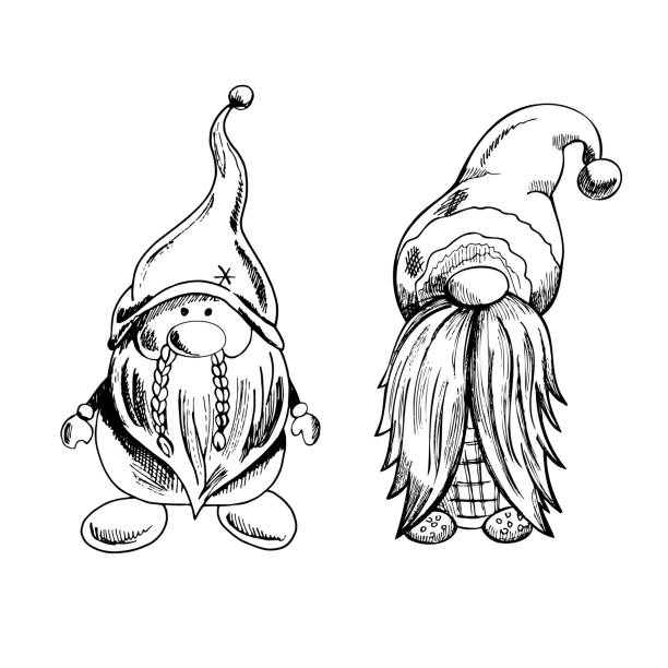 illustrations, cliparts, dessins animés et icônes de un ensemble de gnomes dessinés à la main. illustration vectorielle vintage. nouvel an et illustration de noël. - gnome troll wizard dwarf