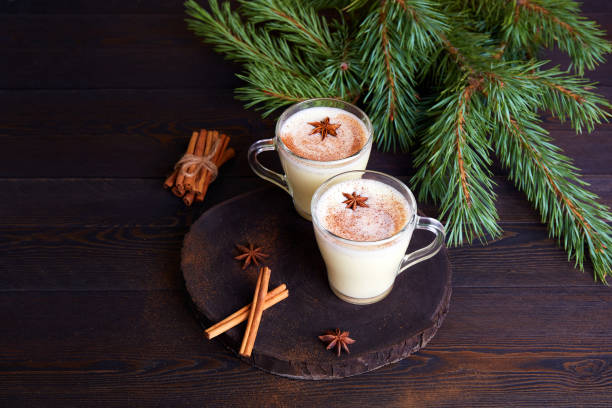 istock Traditional Christmas drink eggnog with eggs, milk, grated nutmeg and cinnamon 1350804191