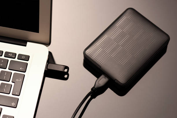 istock External disk hard drive connected to laptop 1350804246