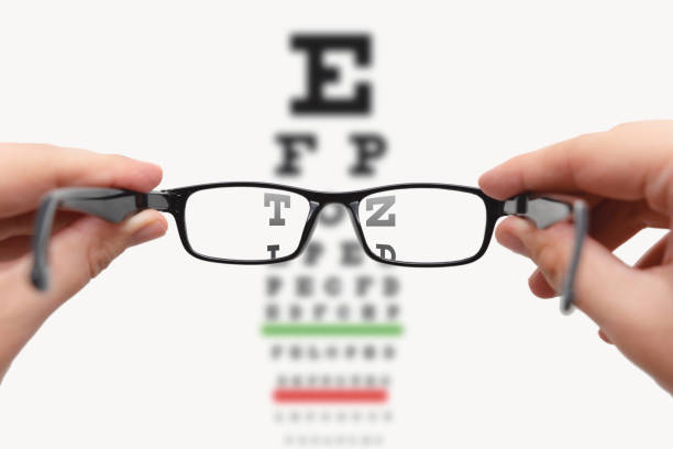 istock Glasses and Snellen's chart. Test eye examination 1350804412