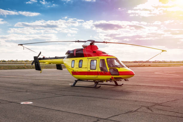 istock Modern medical helicopter at the helipad 1350806112
