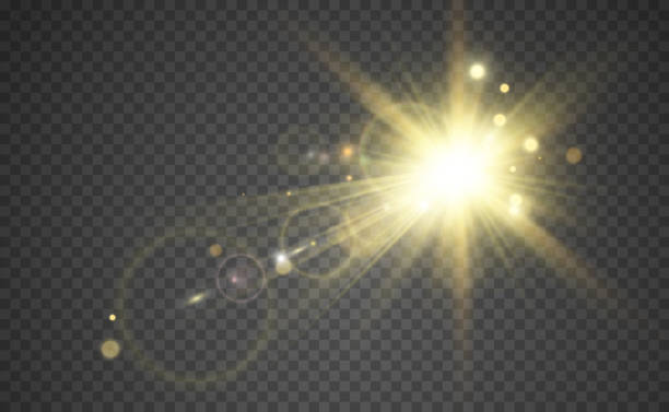 light effect Special lens flash, light effect. The flash flashes rays and searchlight. illust.White glowing light. Beautiful star Light from the rays. The sun is backlit. Bright beautiful star. Sunlight. Glare. arise and shine stock illustrations