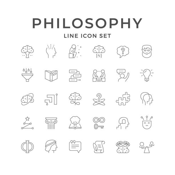 установка линейных иконок философии - ancient wonder stock illustrations