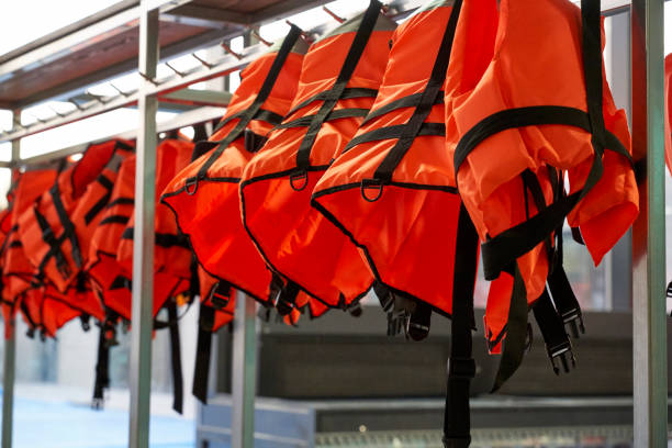 istock The life jacket in the water park is hanging 1350812206