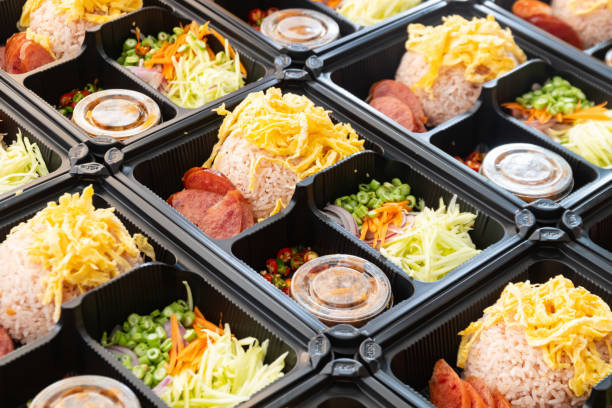 istock Modern Thai food lunch boxes in plastic packages. 1350812795