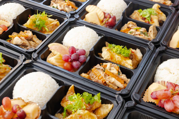 istock Modern Thai food lunch boxes in plastic packages. 1350812814