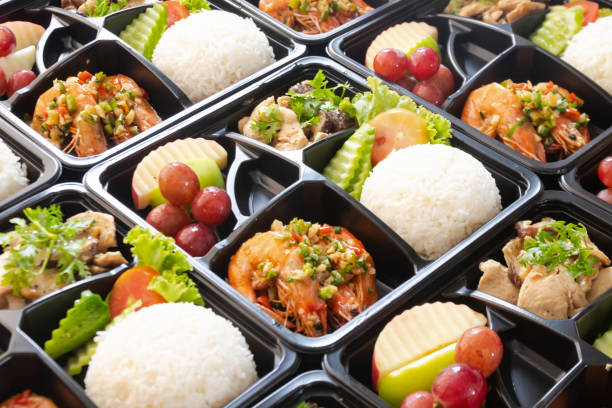 istock Modern Thai food lunch boxes in plastic packages. 1350812929
