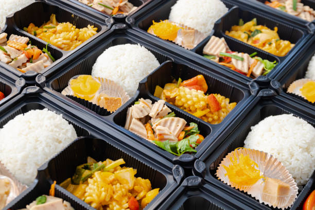 istock Modern Thai food lunch boxes in plastic packages. 1350814429