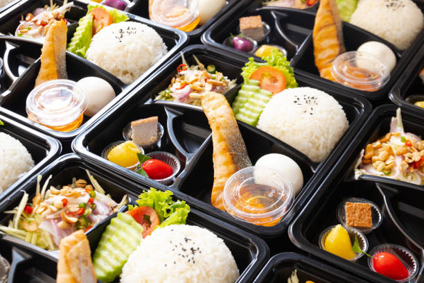 istock Modern Thai food lunch boxes in plastic packages. 1350814654