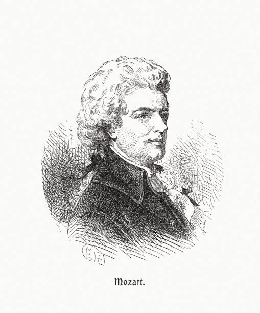 Wolfgang Amadeus Mozart, Austrian composer (1756-1791), wood engraving, published 1900 vector art illustration