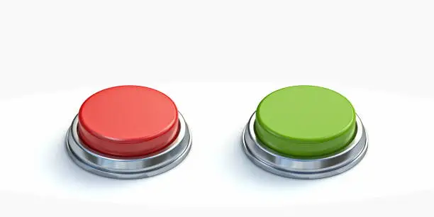 Photo of Red and green buttons made of metal and plastic 3D