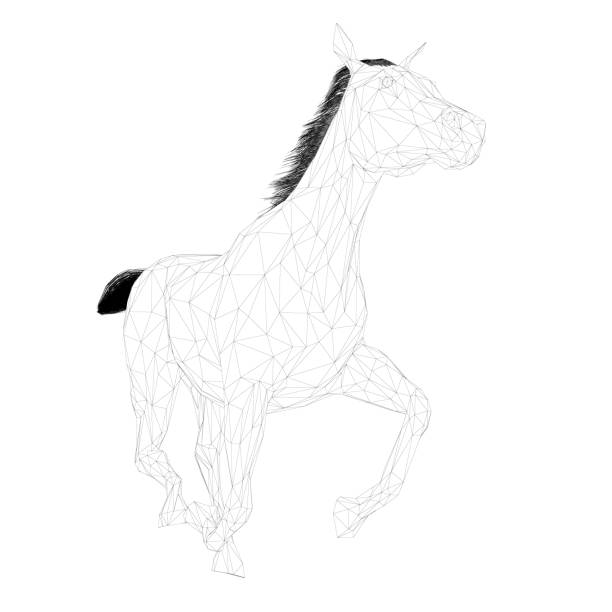 istock Wireframe of a galloping horse from black lines isolated on white background. Perspective view. 3D. Vector illustration 1350824107