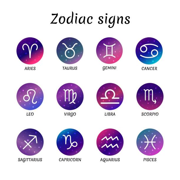 Zodiac signs. Vector set. Astrological elements with glowing stars isolated. Zodiac symbols on starry sky backround Zodiac signs. Vector set. Astrological elements with glowing stars isolated. Zodiac symbols on starry sky backround. capricorn illustrations stock illustrations