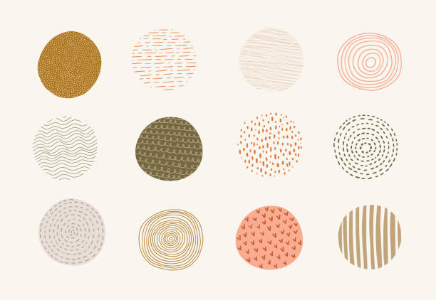 Fancy circles set. Hand drawn doodle textured and patterned elements. Fancy circles set. Hand drawn doodle textured and patterned elements. Vector illustration. organic swirl pattern stock illustrations