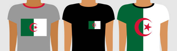 アルジェリア国旗のtシャツを着て若者やマネキン - mannequin dressmakers model male torso点のイラスト素材／クリップアート素材／マンガ素材／アイコン素材