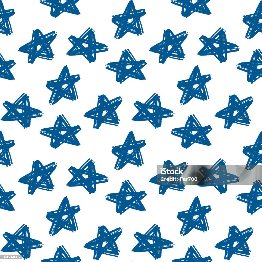 Pattern Star Blue Abstract Blue Ink Stars Isolated On White Background Cute Starry Seamless ...