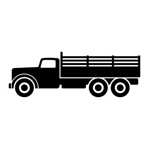 lkw-symbol. schwarze silhouette. seitenansicht. vektorflache grafik illustration. das isolierte objekt auf weißem hintergrund. isolieren. - truck military armed forces pick up truck stock-grafiken, -clipart, -cartoons und -symbole