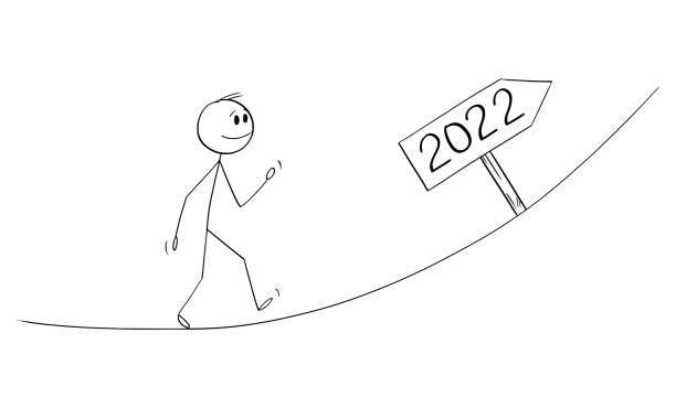 osoba idąca w górę, wielkie oczekiwania od roku 2022, ilustracja wektorowa z kreskówki - opportunity change awe forecasting stock illustrations