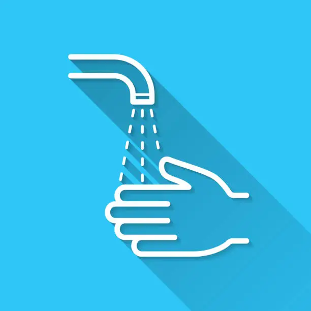 Vector illustration of Washing hands. Icon on blue background - Flat Design with Long Shadow