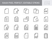 File line icons. Vector illustration include icon - paper, pdf, pen, document, checklist, page, image, sheet, copy, photo outline pictogram for web attachment. 64x64 Pixel Perfect, Editable Stroke