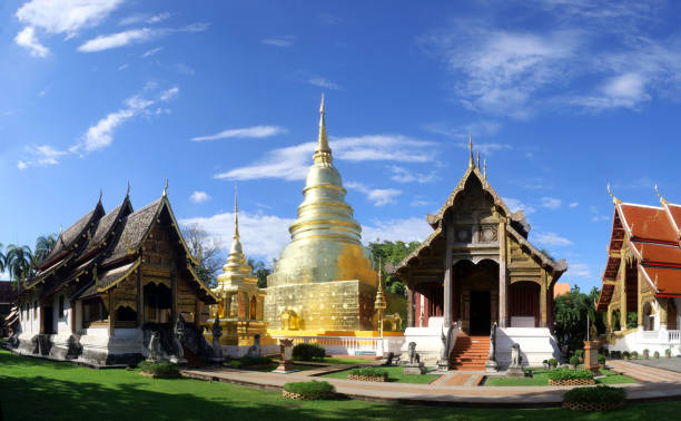 istock Wat Phra Singh temple with blue sky in Chiangmai, Thailand. 1350840276
