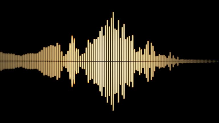 Golden Audio wavefrom with alpha. Abstract music waves oscillation. Synthetic music technology sample. Tune print.