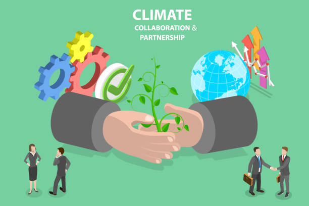 3D Isometric Flat Vector Conceptual Illustration of Climate Collaboration And Partnership 3D Isometric Flat Vector Conceptual Illustration of Climate Collaboration And Partnership, Corporate Sustainability Performance climate justice stock illustrations