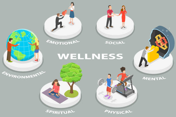3D Isometric Flat Vector Conceptual Illustration of Six Dimensions Of Wellness 3D Isometric Flat Vector Conceptual Illustration of Six Dimensions Of Wellness, Step by Step Guide to Wellbeing wellness stock illustrations