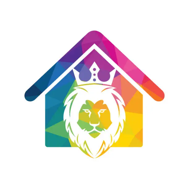 Vector illustration of Lion and building vector. Wild lion head graphic illustration.