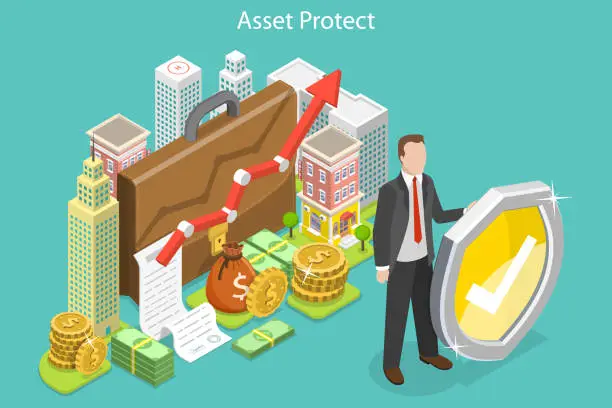 Vector illustration of 3D Isometric Flat Vector Conceptual Illustration of Asset Protect