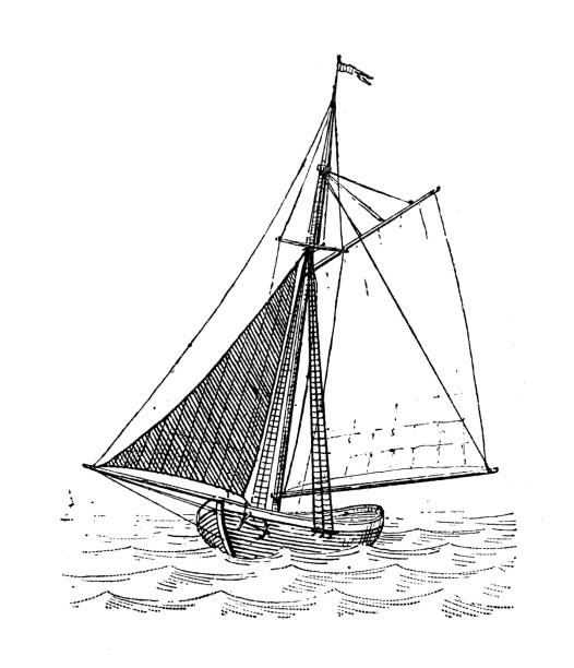Antique illustration: Jib sail Antique illustration: Jib sail jib stock illustrations