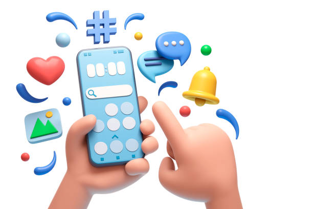istock Hand holding phone with  social media icon 1350853042